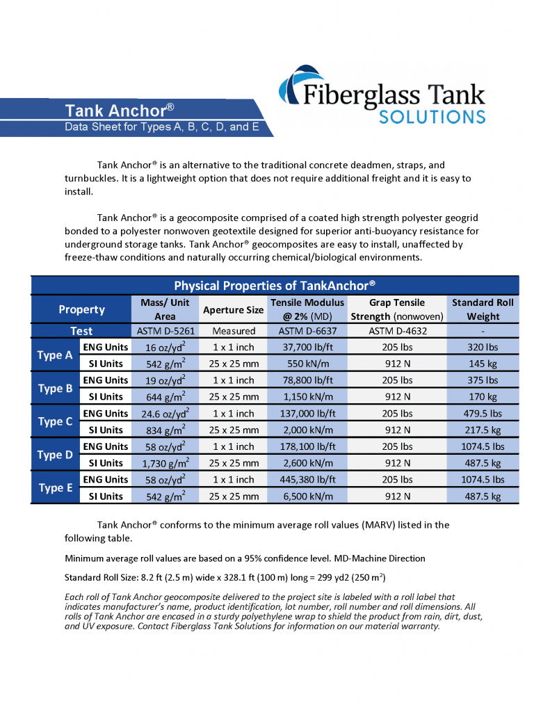 Tank anchor specifications 2. 1. 21