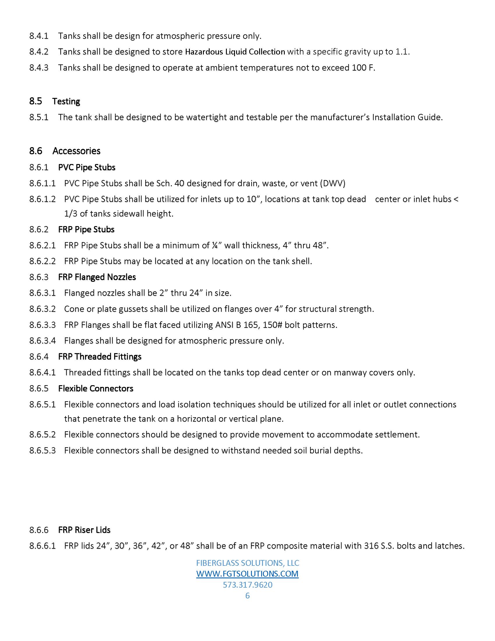 Hazardous Liquid Collection Underground Storage Tank (General Specification) Fiberglass Tank
