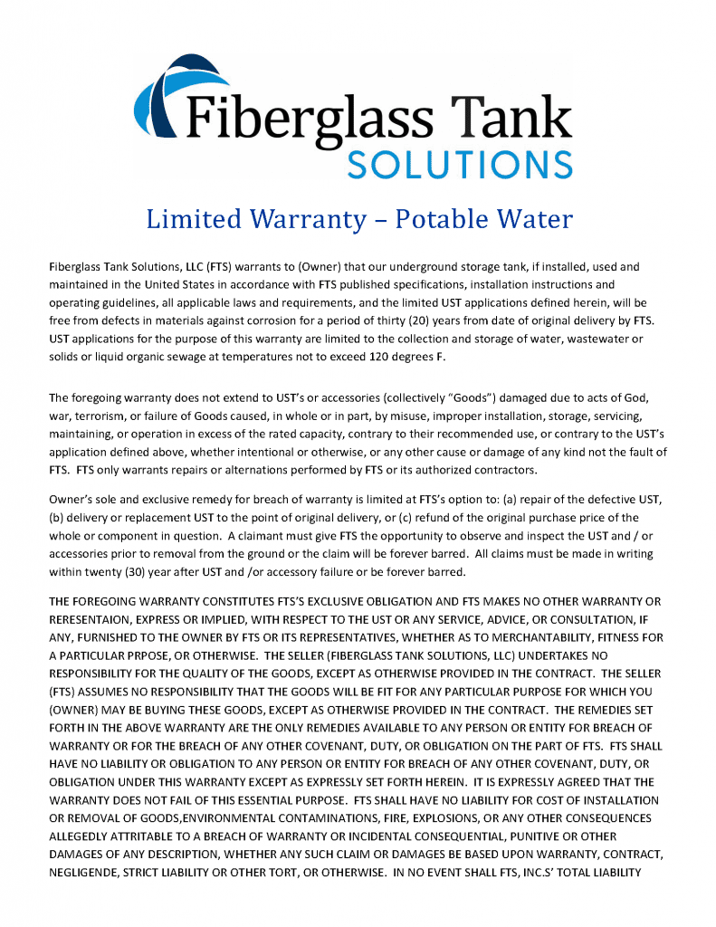 Potable water warranty 20yr ust page 1