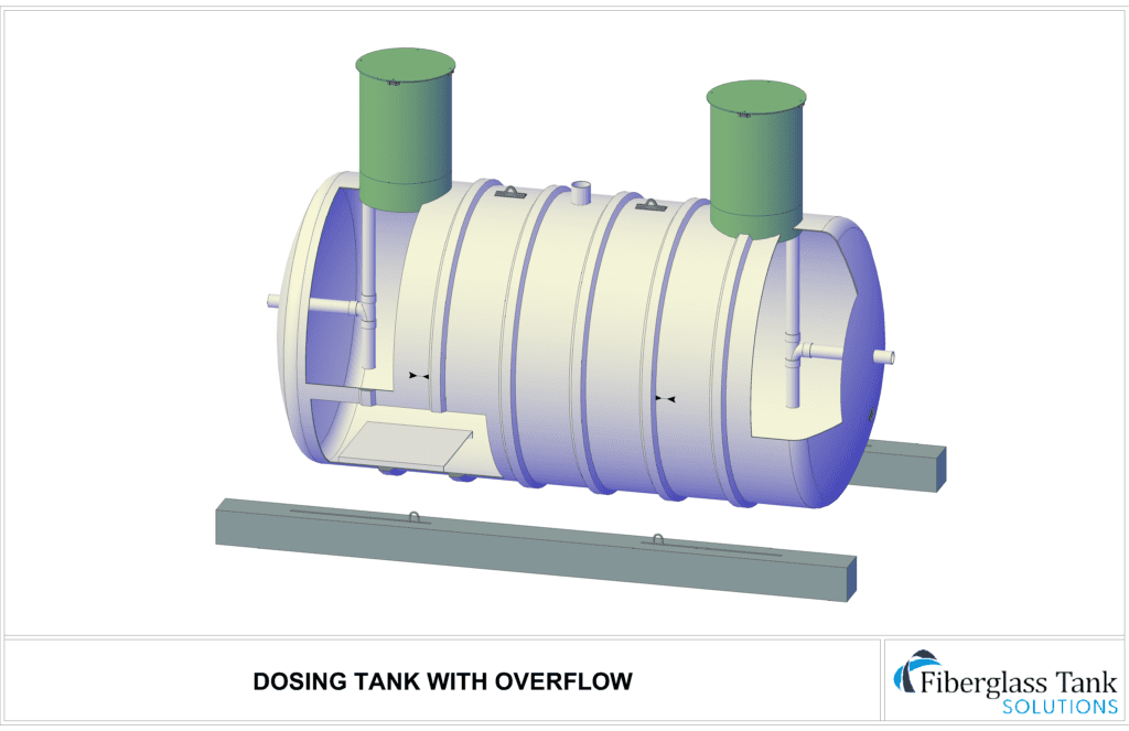Fiberglass dosing tank with overflow