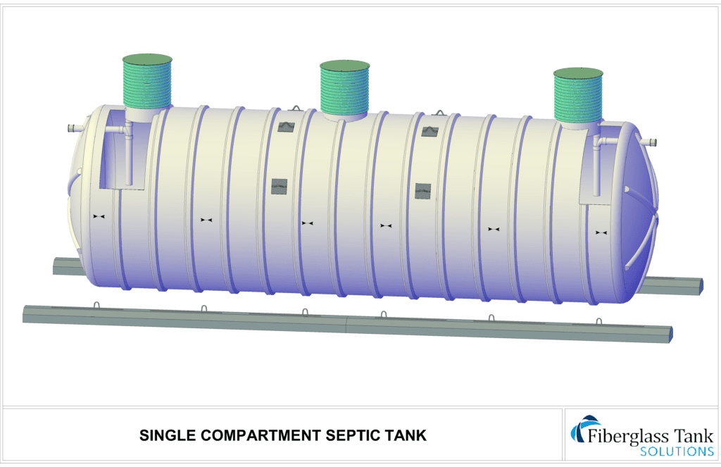 Single compartment fiberglass septic tank in 3d