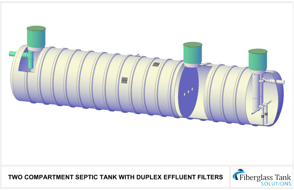 Two Compartment Septic Tank with Duplex Effluent Filters in 3D