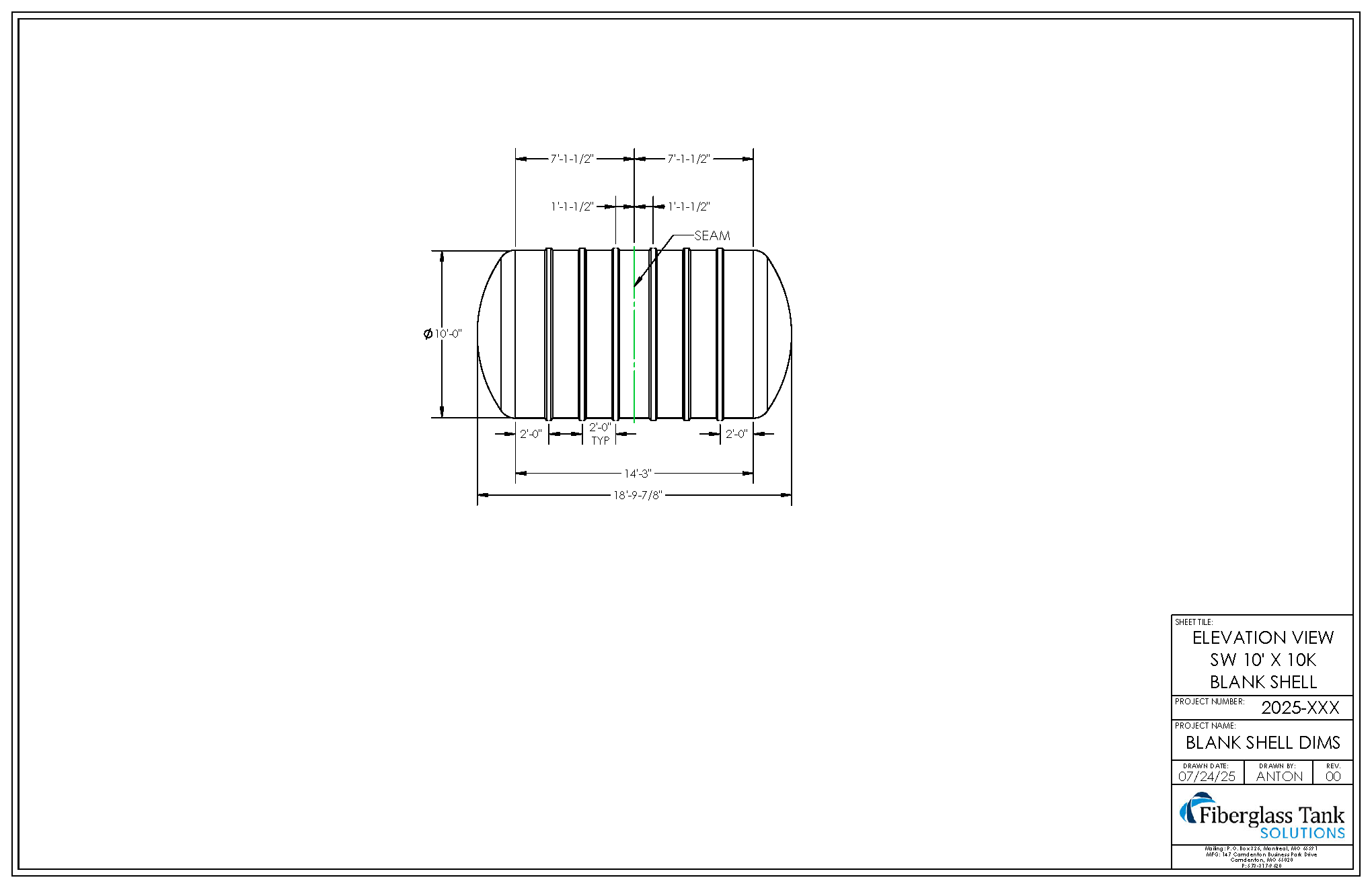 10ft X 10,000 Gal. UST Shell Drawing Picture