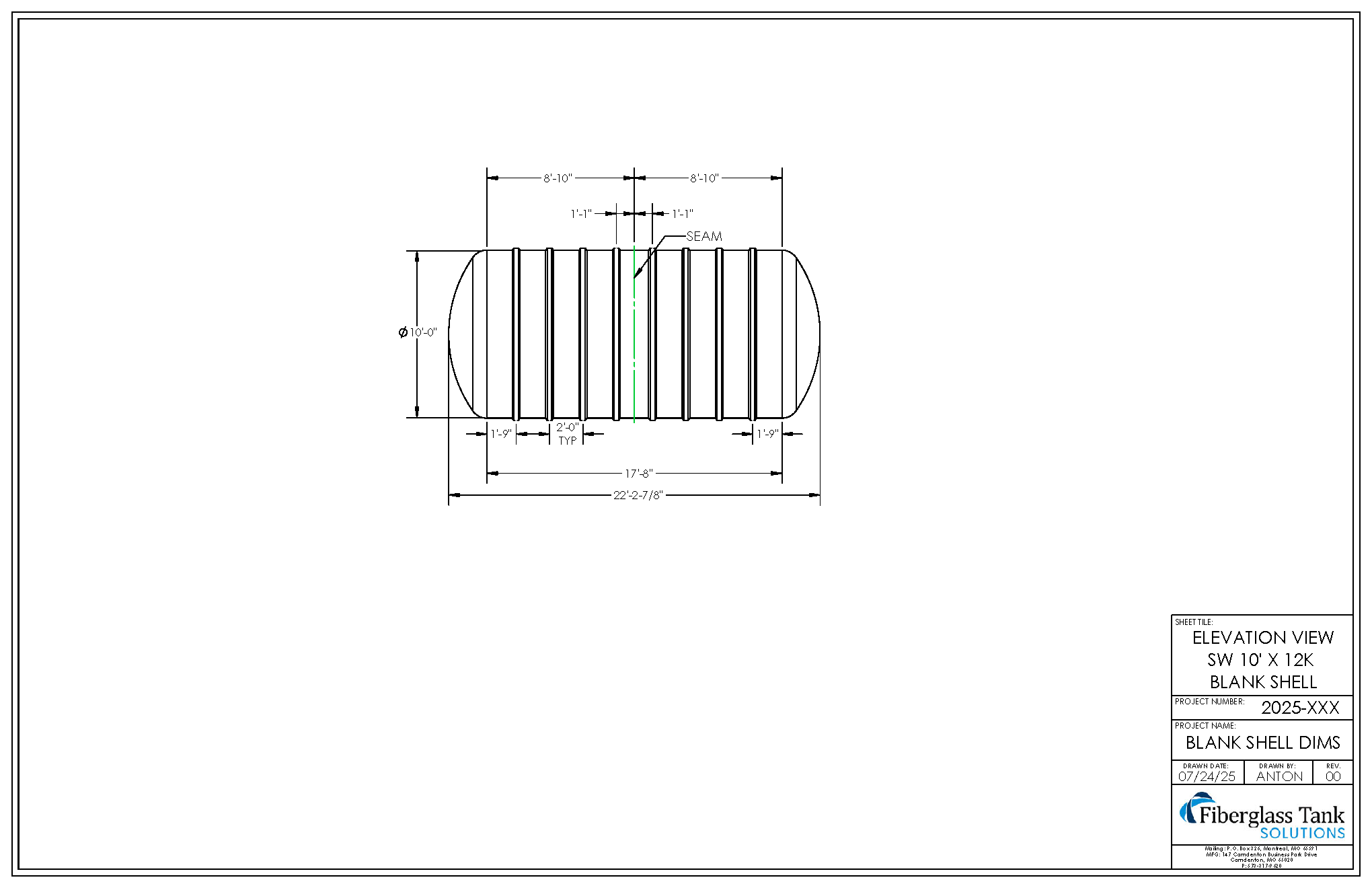 10ft X 12,000 Gal. UST Shell Drawing Picture