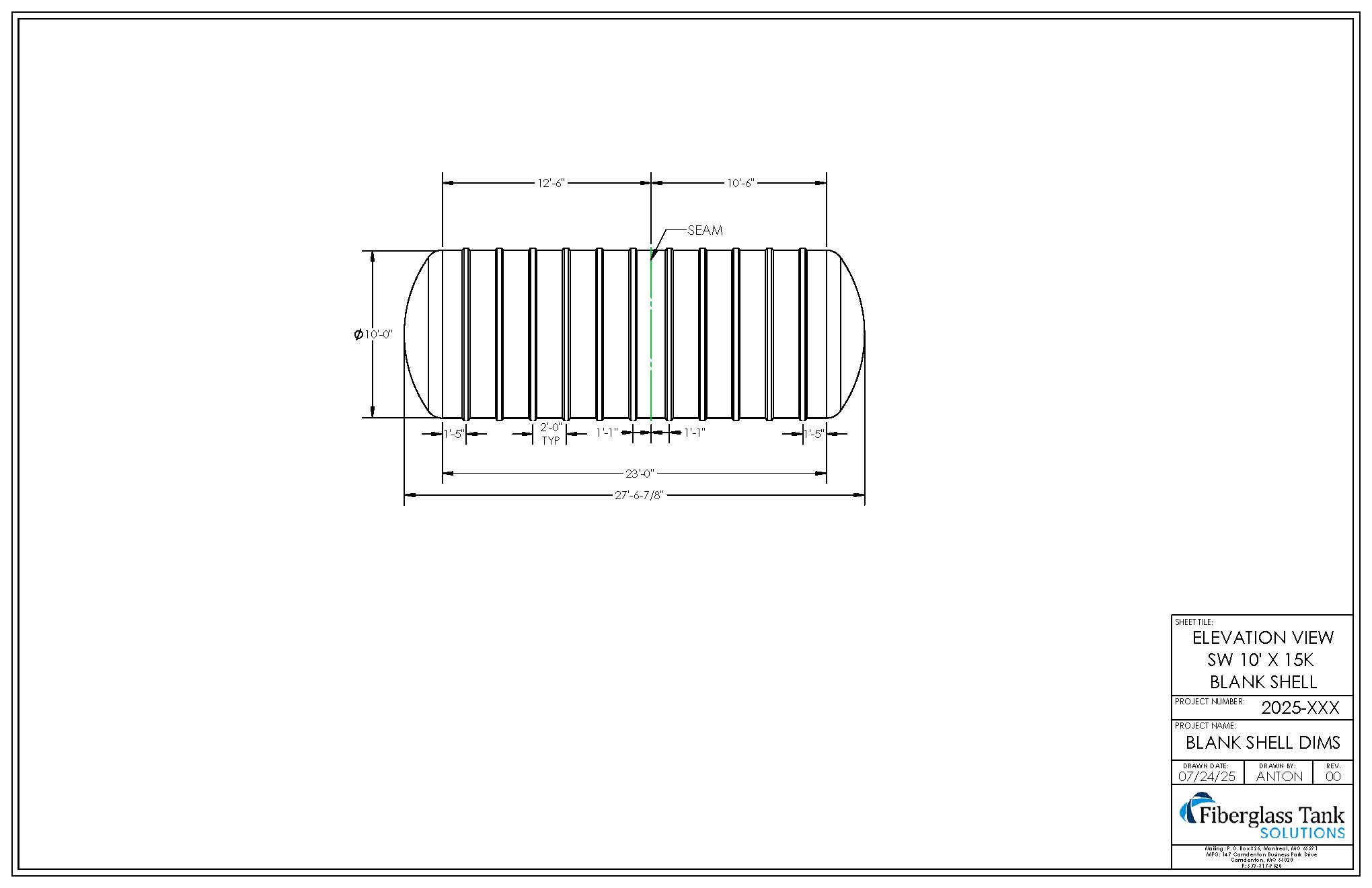 10ft X 15,000 Gal. UST Shell Drawing Picture