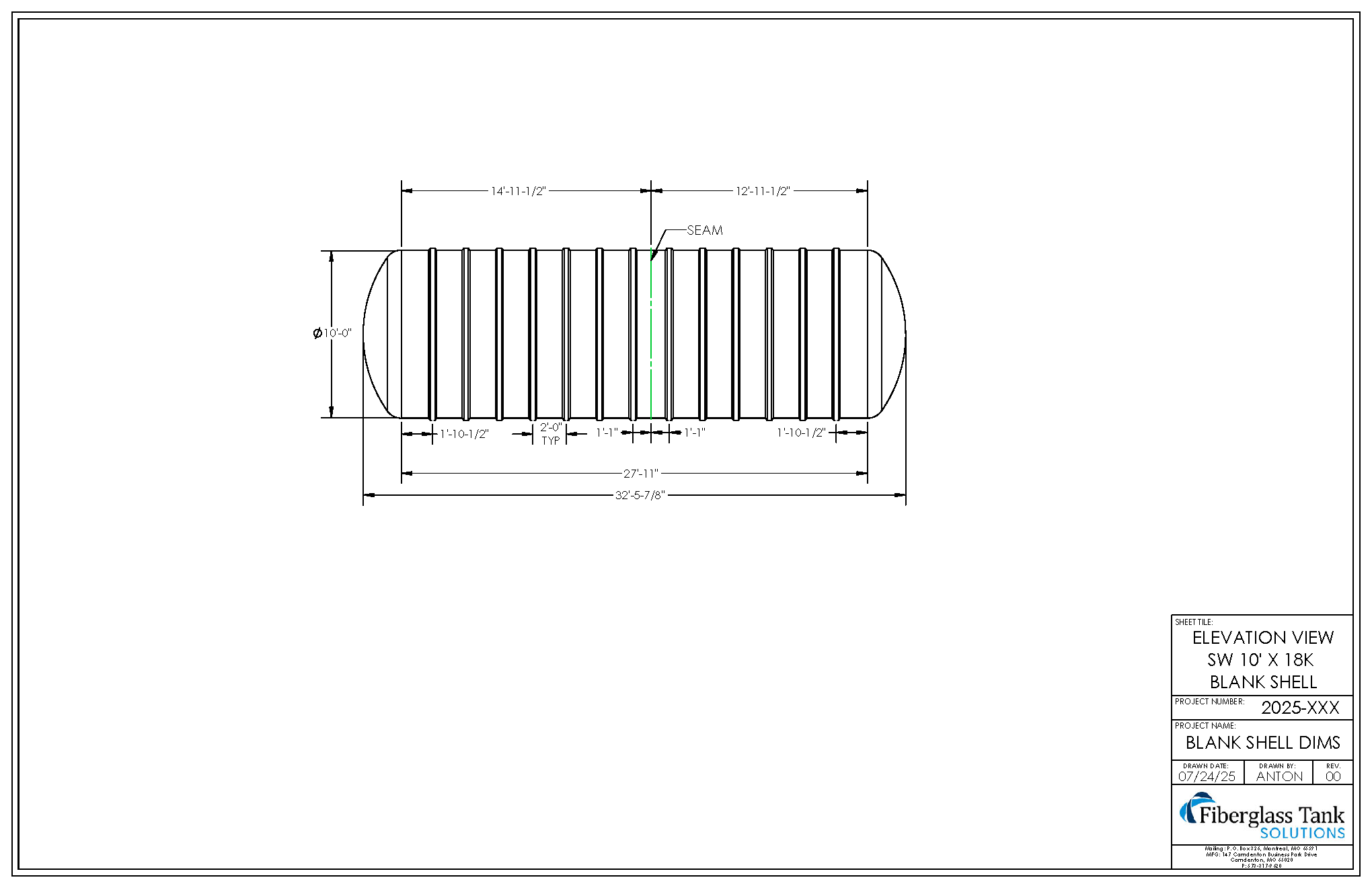 10ft X 18,000 Gal. UST Shell Drawing Picture