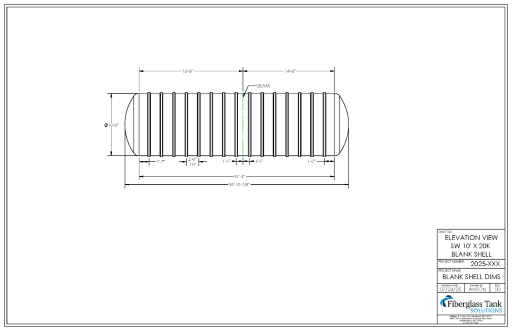 Download FTS blank tank shell drawings 10ft by 18000-gallons. Easy-to-use CAD & STP files help integrate custom tanks into plans & specs.