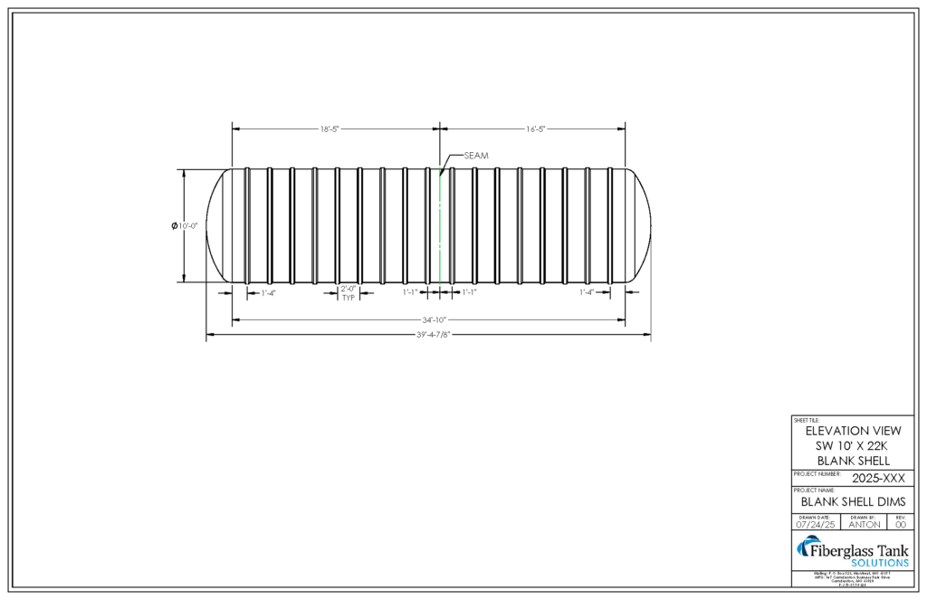 10ft X 22,000 Gal. UST Shell Drawing DWG File 