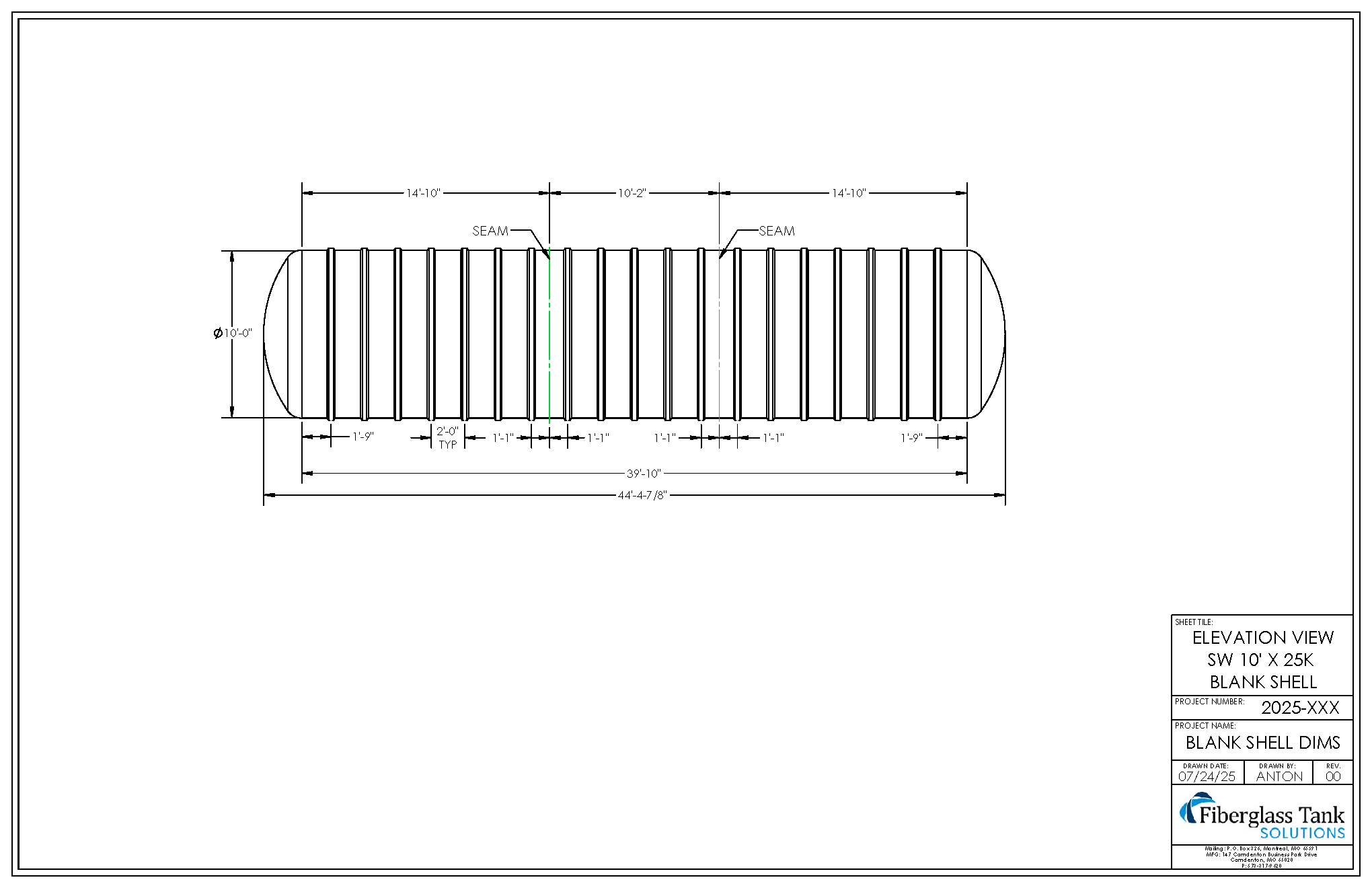 10ft X 25,000 Gal. UST Shell Drawing Picture