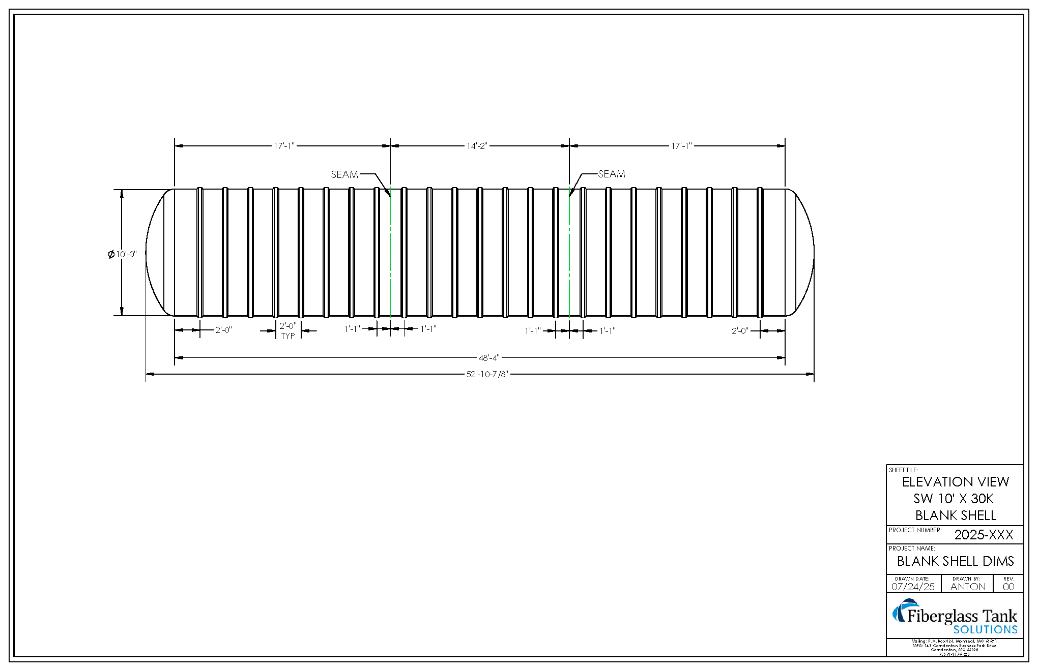 10ft X 30,000 Gal. UST Shell Drawing Picture