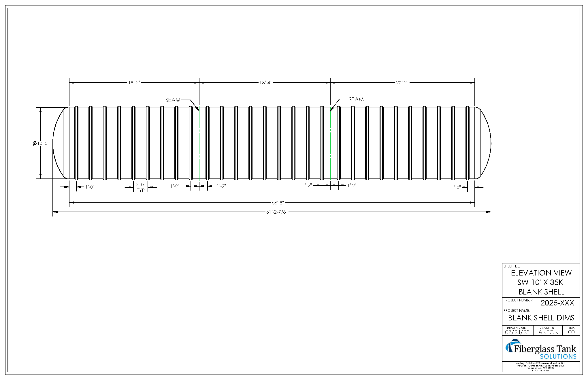 10ft X 35,000 Gal. UST Shell Drawing Picture