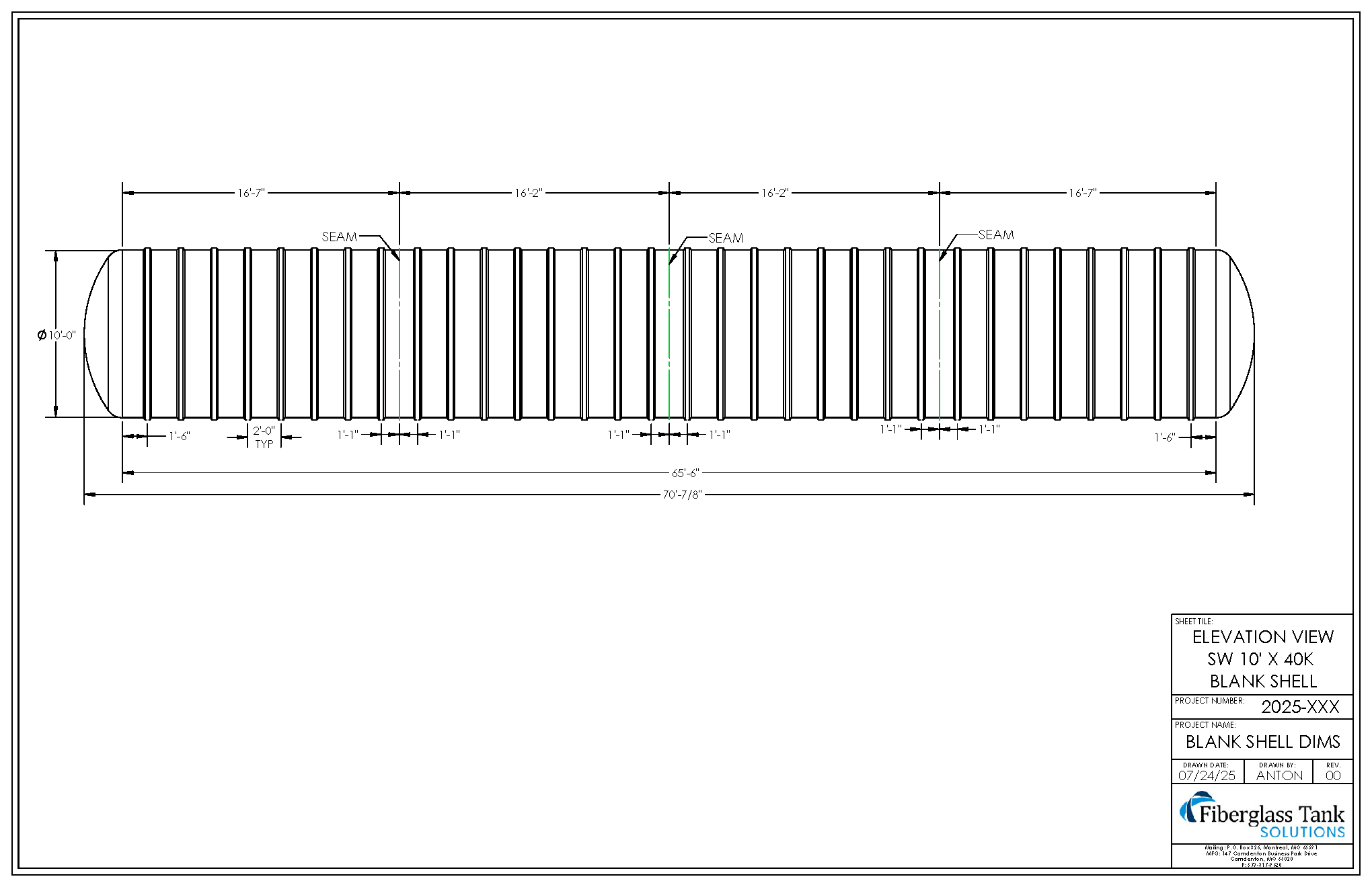 10ft X 40,000 Gal. UST Shell Drawing Picture