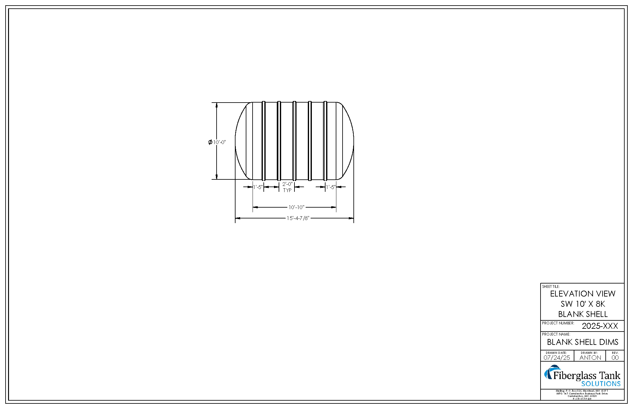 10ft X 8,000 Gal. UST Shell drawing picture