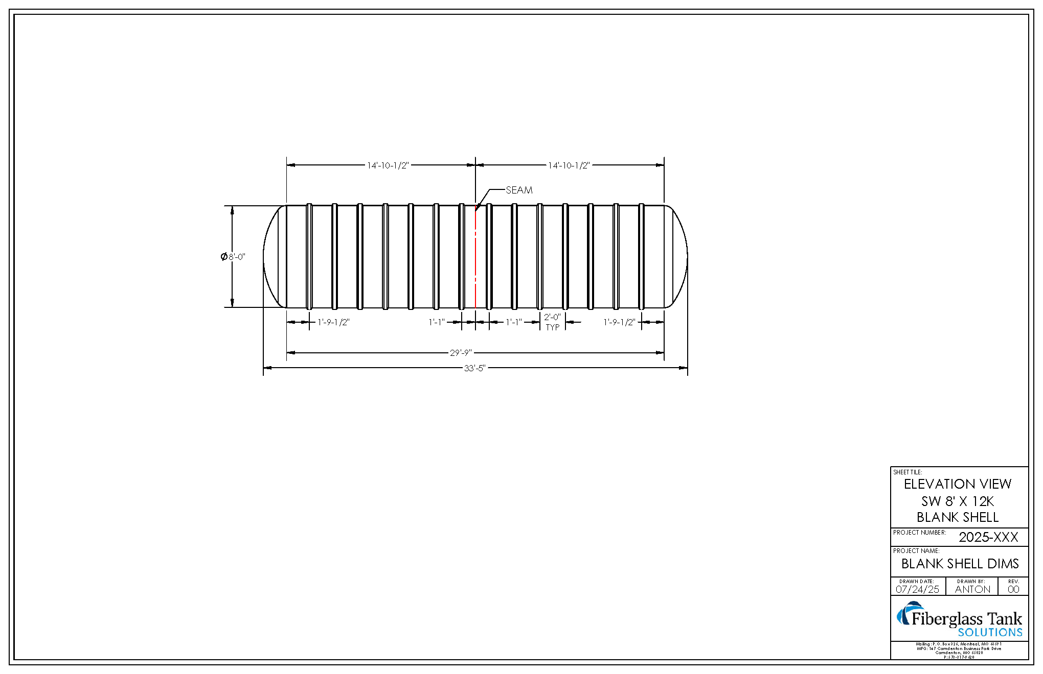 8ft X 12,000 Gal. UST Shell Drawing Picture