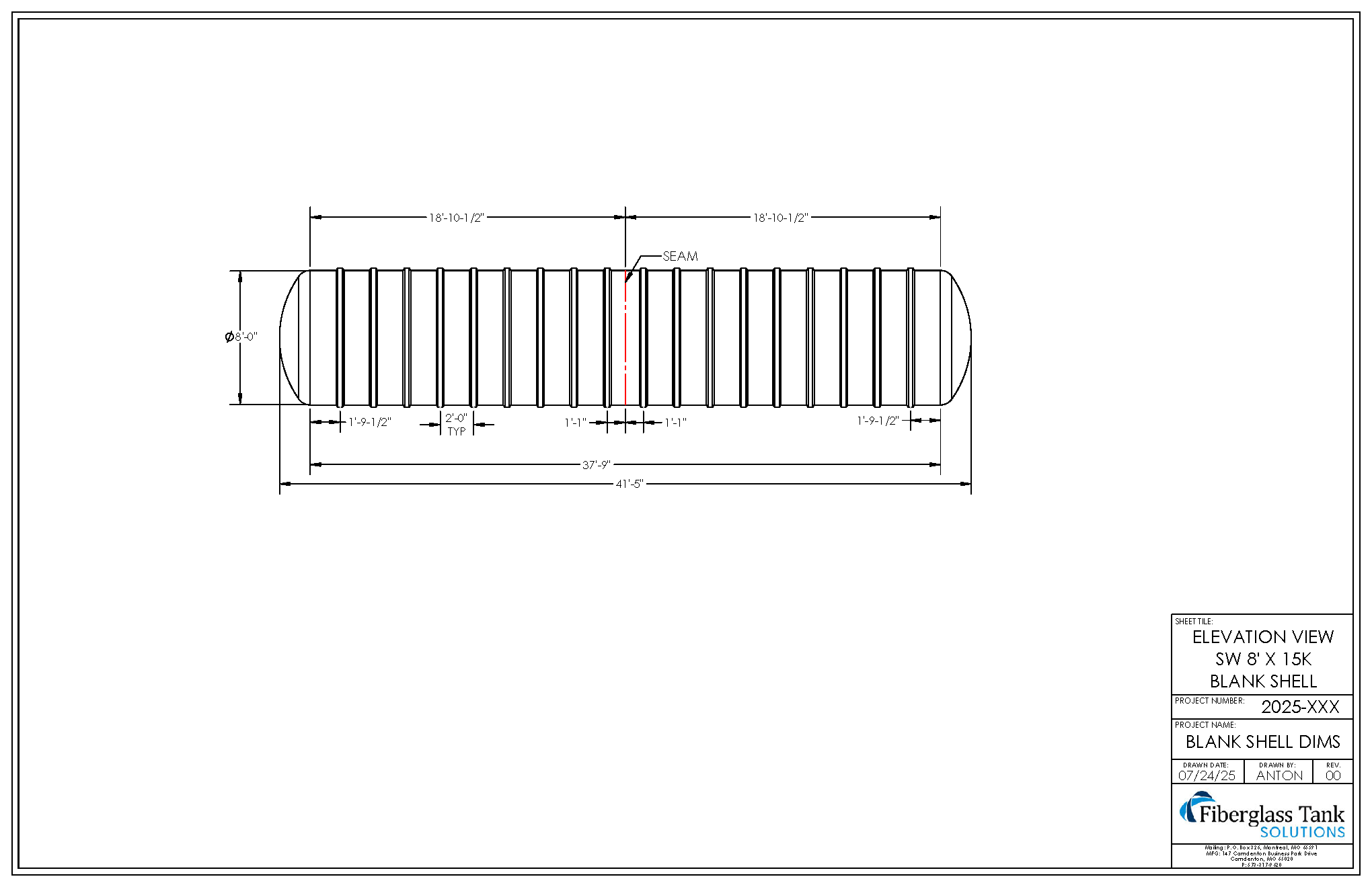 8ft X 15,000 Gal. UST Shell Drawing Picture