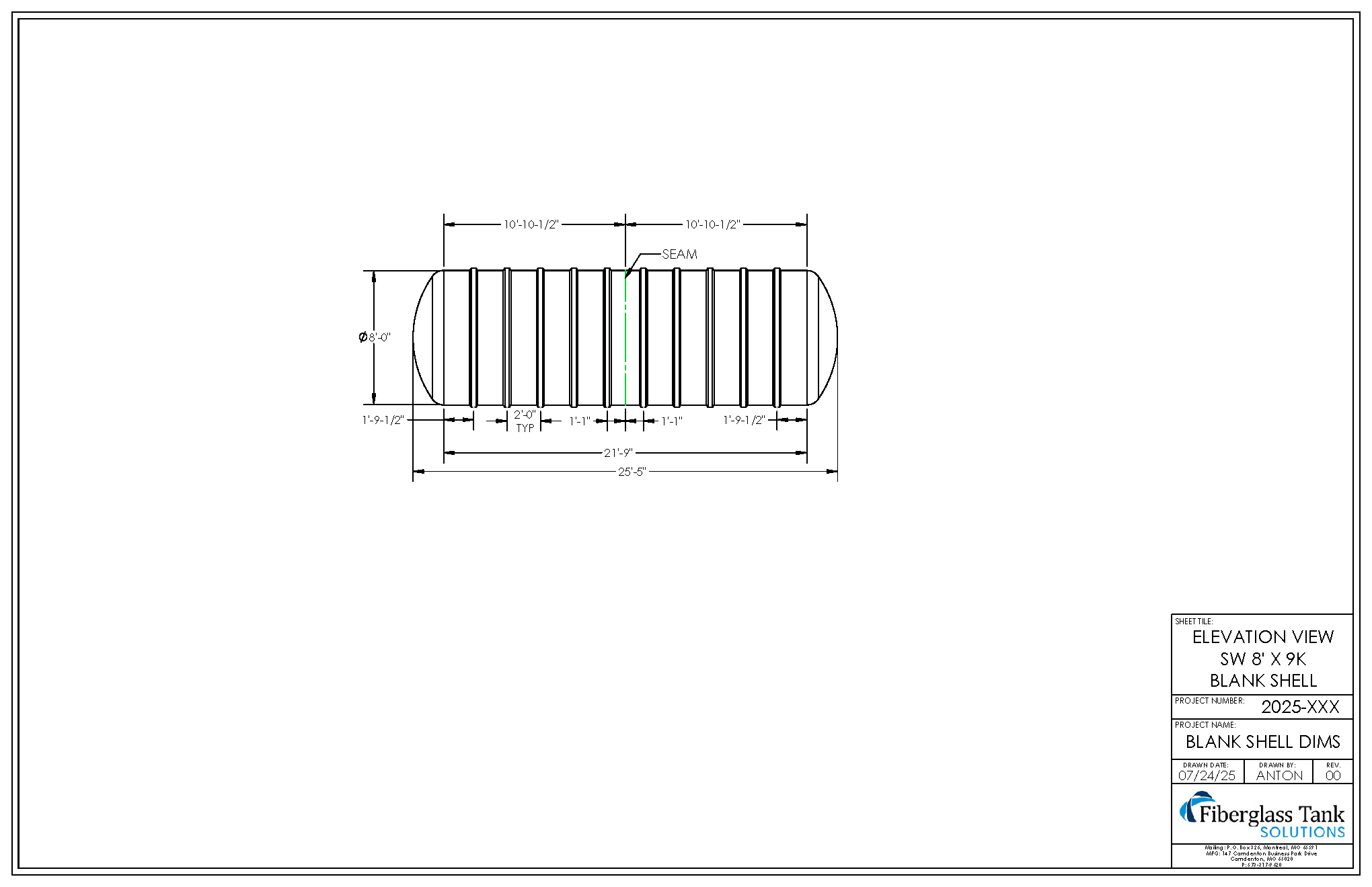 8ft X 9,000 Gal. UST Shell Drawing Picture 