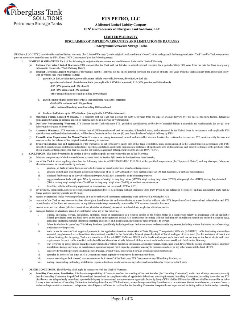 FTS Petro LLC Limited Warranty 16 Feb 2026_Page_1